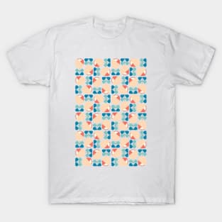 Retro Geometric Floral Pattern Blue, Peach, Coral T-Shirt